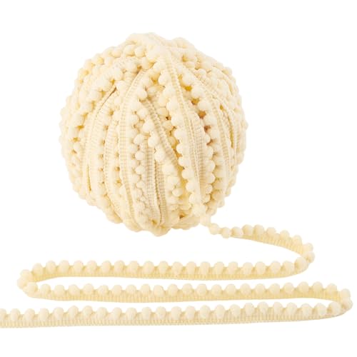 PandaHall 25 Yard Pom Poms Bälle Fransenbesatz, 1/2 Zoll (12 mm) Single Edge Ball Trim Fransen Weizenfarbe Nähband Crafts Pompons Quaste Spitze Zum Nähen DIY Crafts Party Home Decoration von PH PandaHall
