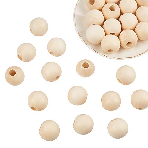 PandaHall 30 Pcs 30mm Natürliche Unvollendete Holzabstandsperlen Großes Loch Runde Kugel Holz Lose Perlen Für Handwerk DIY Schmuck Armband Herstellung Weihnachtsdekoration von PH PandaHall