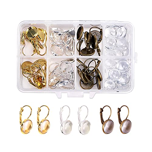 PandaHall 30 Sätze Leverback Ohrring Rohlinge Kit, 30 stücke Französisch Hebel Zurück Ohrringe Lünette Tabletts mit 40 stücke 12mm Klarglas Cabochons für DIY Ohrringherstellung Schmuck Machen von PH PandaHall