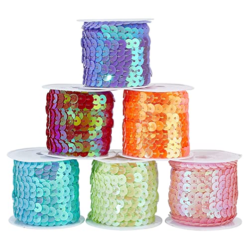 PandaHall 30 Yard Flache Pailletten Pailletten 6 Farben 6mm Flache Pailletten Streifen Trimmen Paillette Spool String Shiny Trim Nähen Paillette String Für Meerjungfrau Kleid Verschönern Stirnband von PH PandaHall