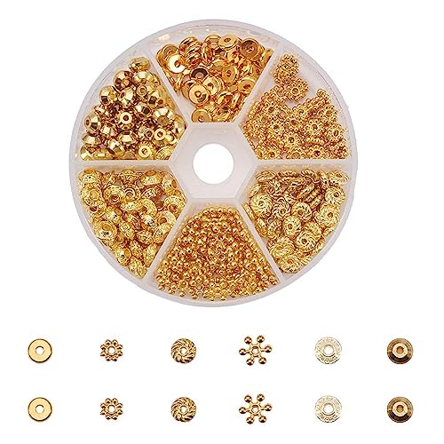 PandaHall 300pcs Goldene Perlen Flache Perlen Heishi Rondelle Perlen Blume Abstandshalter Perlen 6-Stil Metall Abstandshalter Schneeflocke Lose Perlen für Armband Halskette Ohrring Schmuck Herstellung PandaHall 300pcs Goldene Perlen Flache Perlen Heishi Rondelle Perlen Blume Abstandshalter Perlen 6-Stil Metall Abstandshalter Schneeflocke Lose Perlen für Armband Halskette Ohrring Schmuck Herstellung von PH PandaHall