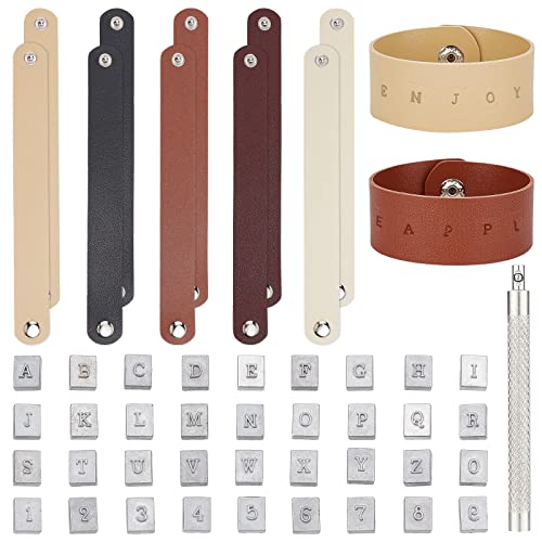 PandaHall 36 Stück Leder Stanzwerkzeuge Buchstaben Nummern Stanzstempel Lederhandwerk Metallstempel Mit 10 Stück Schnapparmbändern Blanko Armbandherstellungssets Für DIY Handwerksschmuckherstellung von PH PandaHall