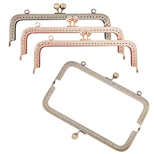 PandaHall 4 Pack Metall Geldbörsenrahmen Kussverschluss 20 cm/7.8 Zoll Squared Bag Clutch Frame Für DIY Craft Geldbörse Taschenherstellung, Antike Bronze/Hellgold von PH PandaHall