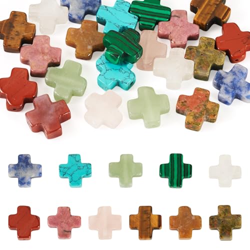 PandaHall 40 Stück Kreuz Lavastein Steinperlen Kruzifix Kreuz Vulkanische Lava Edelstein Perlen Mini-Kreuze für Yoga Armband Gebet Rosenkranz Halskette Schmuckherstellung Zubehör von PandaHall
