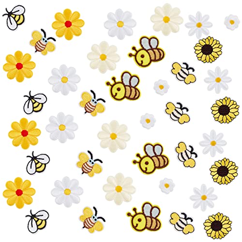 PandaHall 40 Stück Patches Zum Aufbügeln Blumen Bienen Patch Gänseblümchen Aufnäher Zarte Bestickte Applikationen Für DIY Dekoration T Shirt Rucksack Hoodies Schuhe Taschen Jeans Reparatur 2~10x2~5 cm von PH PandaHall