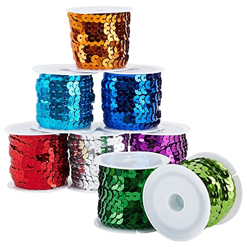 PandaHall 40 Yards Flacher Paillettenstreifen 8 Farben Flitter Flache Pailletten Trimmen Paillette Spool String Shiny Trim Nähen Paillette String Für Meerjungfrauenkleid Verschönern Stirnband von PH PandaHall