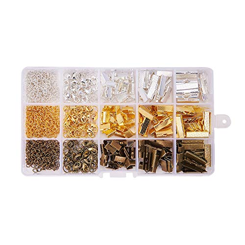 PandaHall 420 Stücke 1 Kasten Schmuckherstellungsset Schmuck DIY Basteln Set Bandklemme Karabinerverschluss Jump Ringe Eisen Twist Extender Ketten von PH PandaHall