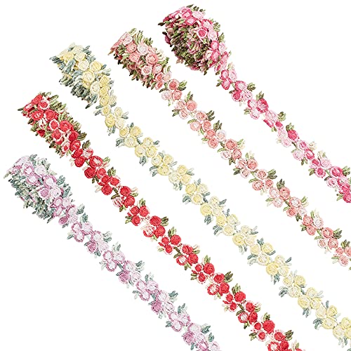 PandaHall 5 Farben Blumenspitzenbesatz Rose Blumenbandbesatz Dekoration Gestickter Besatz Polyesterbesatzband Für Hochzeitsapplikationen Nähen Handwerk Polstervorhang Puppen, 20 mm / 0.78" breit von PH PandaHall