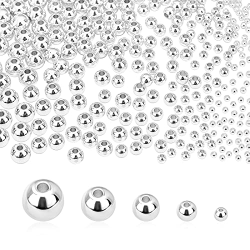 PandaHall 5 Größen Glatte Runde Perlen, 300pcs 14K Silber Gefüllte Perlen Kleine Runde Perlen Nahtlose Kugelperlen Langlebige Abstandshalter Für Armband Halskette Schmuck DIY Handwerk von PH PandaHall