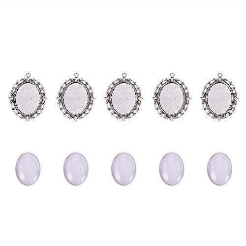 PandaHall 5 Sets 40x30mm Oval Klarglas Cabochon Covers, 61x48mm Antik Silber Tibetischen Stil Anhänger Cabochon Einstellungen für DIY PandaHall 5 Sets 40x30mm Oval Klarglas Cabochon Covers, 61x48mm Antik Silber Tibetischen Stil Anhänger Cabochon Einstellungen für DIY von PH PandaHall