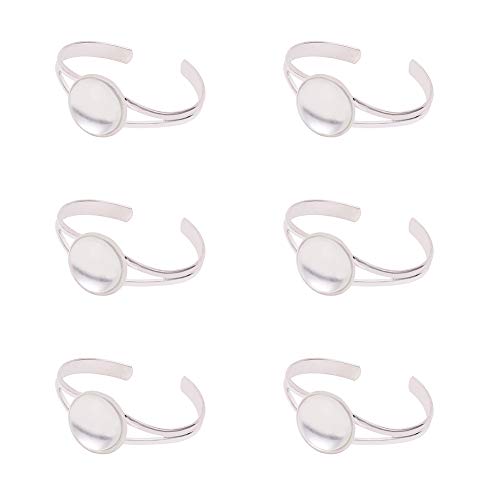 PandaHall 5 Stk. Silber Messing Lünette Tablett leer Manschette Armreif mit 25 mm klaren, flachen, runden Cabochon für Armband DIY Schmuckherstellung, Männer und Frauen von PH PandaHall