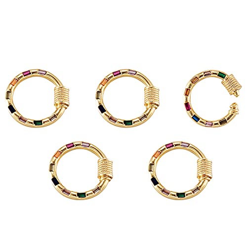PandaHall 5 Stück Messing-Ring-Schraub-Karabiner-Anhänger mit bunten kubischen Zirkonia, echt 18 Karat vergoldet, Schlüsselkette, Verbinder für Handtaschen, Halsketten, Handwerk, 20 x 3 mm PandaHall 5 Stück Messing-Ring-Schraub-Karabiner-Anhänger mit bunten kubischen Zirkonia, echt 18 Karat vergoldet, Schlüsselkette, Verbinder für Handtaschen, Halsketten, Handwerk, 20 x 3 mm von PH PandaHall