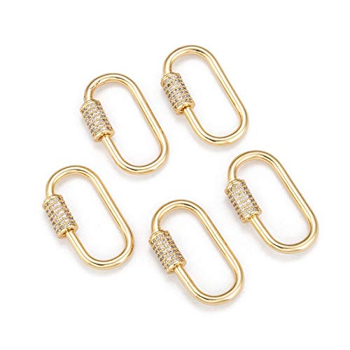 PandaHall 5 Stück Messing ovale Schraube Karabiner Schloss Charms mit klaren Zirkonia echt 18 Karat vergoldet Schlüsselanhänger Haken Verbinder für DIY Handwerk 29,5 x 15 x 2,2 mm PandaHall 5 Stück Messing ovale Schraube Karabiner Schloss Charms mit klaren Zirkonia echt 18 Karat vergoldet Schlüsselanhänger Haken Verbinder für DIY Handwerk 29,5 x 15 x 2,2 mm von PH PandaHall