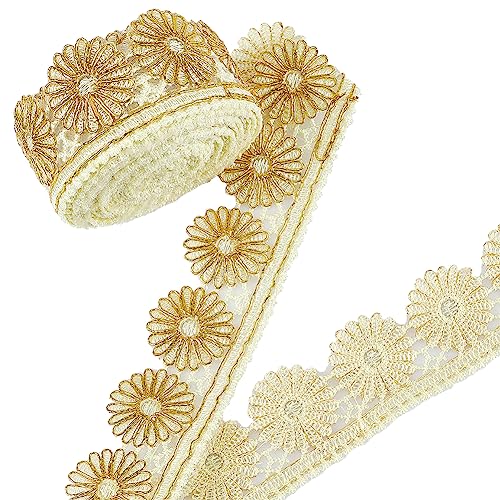PandaHall 5 Yard Blumen Spitzenborte 2 Zoll Goldener Vintage Spitzenbesatz Nähspitze Stoffbesatz Häkelspitzenband Bastelspitze Für Hochzeit Applikation Kleid Braut Vorhang Schonbezug DIY Handwerk von PH PandaHall