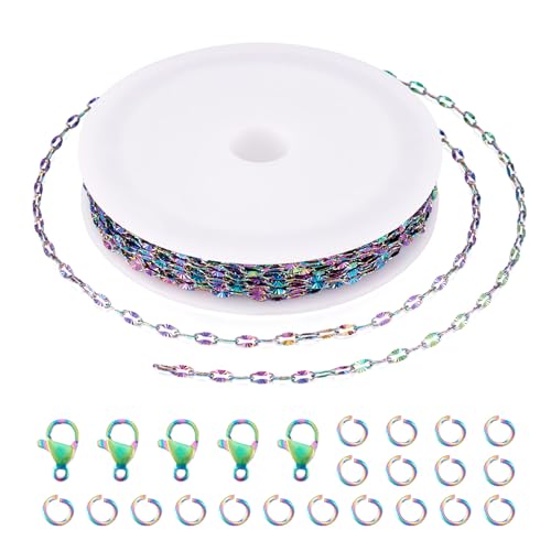 PandaHall 5 m Edelstahl-Ketten, Regenbogenfarben, gelötet, Verlängerungsketten mit Karabinerverschlüssen, Biegeringe für Armbänder, Halsketten, Schmuckherstellung PandaHall 5 m Edelstahl-Ketten, Regenbogenfarben, gelötet, Verlängerungsketten mit Karabinerverschlüssen, Biegeringe für Armbänder, Halsketten, Schmuckherstellung von PandaHall