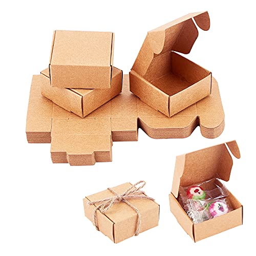 PandaHall 50 Stück Kraftpapierbox Geschenkboxen Quadratische Präsentation Kleine Boxen Einfache Montage Für Süßigkeiten DIY Hochzeits Schmuck Einladung Geschenk Party Fest, 5.5x5.5x2.5cm von PH PandaHall