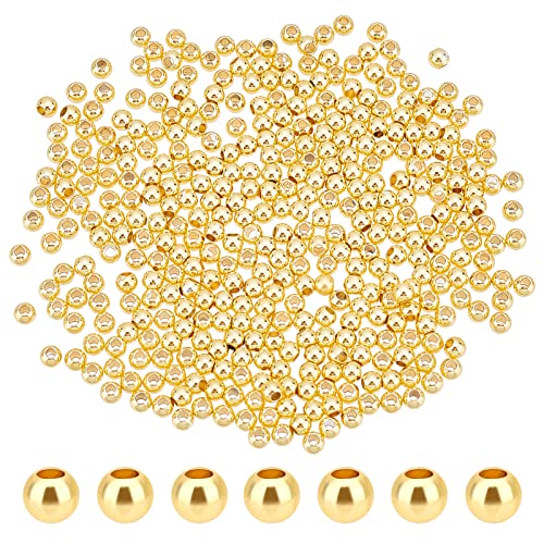 PandaHall 500 Stück 3 mm Goldperlen 18 Karat Vergoldete Perlen Langlebig Rund Glatt Zwischenperlen Nahtlos Lose Kugeln Mini Rocailles Für Sommer Hawaii Stapelbare Halskette Armband Ohrring Machen von PH PandaHall