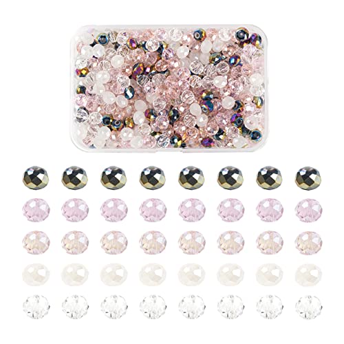 PandaHall 500 Stück 6 mm facettierte Kristallglasperlen transparent und blickdicht Rondelle Glasperlen Abstandshalter Charms Perlen für Armband Halskette Schmuckherstellung DIY Handwerk (rosa Theme) von PH PandaHall