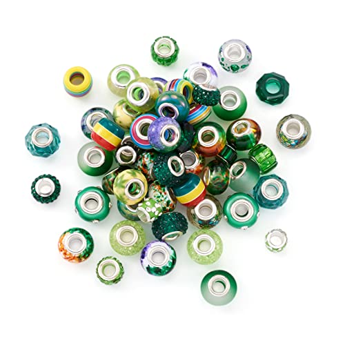 PandaHall 54 Stück Acryl- und Kunstharz- und Polymer-Ton, Strass, europäische Rondelle-Perlen mit großem Lochabstand, lose Perlen mit Kern, passend für europäische Charm Armbänder, Grün von PH PandaHall