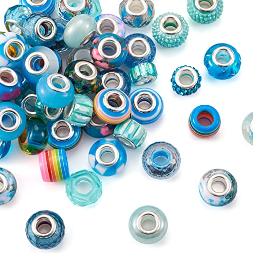 PandaHall 54 Stück Acryl- und Kunstharz- und Polymer-Ton, Strass, europäische Rondelle-Perlen mit großem Lochabstand, lose Perlen mit silberfarbenem Kern, passend für europäische, blau PandaHall 54 Stück Acryl- und Kunstharz- und Polymer-Ton, Strass, europäische Rondelle-Perlen mit großem Lochabstand, lose Perlen mit silberfarbenem Kern, passend für europäische, blau von PH PandaHall