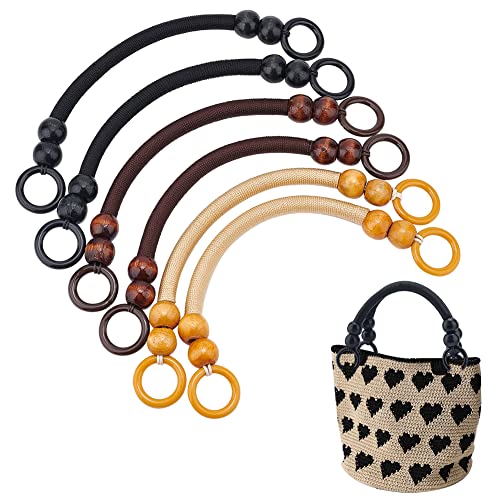 PandaHall 6 Stück Taschengriffe aus Holzperlen, 3 Farben U-Förmiger Nylon-Geldbörsenriemen Rustikaler Taschengriff Ersatz für DIY-Taschenherstellung Handtaschen Körbe Tragetaschen, 37cm von PH PandaHall