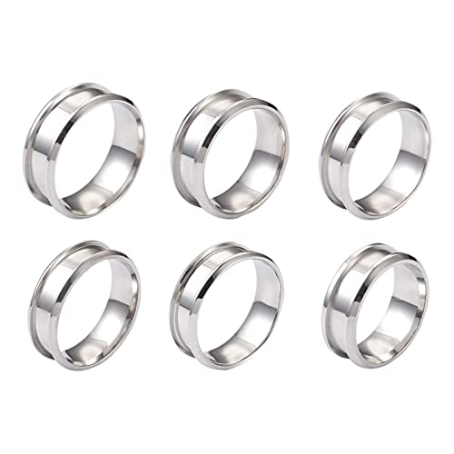 PandaHall 6 Stücke Edelstahl Ringe 17mm-22mm Runde Rillen Ringe für Schmuckherstellung Männer Frauen Edelstahlfarben von PH PandaHall