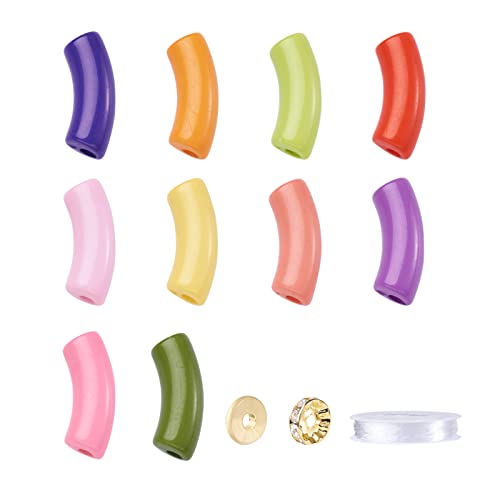 PandaHall 60 Stück gebogene Acryl-Röhrenperlen 10 Farben lange gebogene Röhre Nudeln Verbindungs-Charm-Perlen mit 40 Strass-Messing-Abstandshalter und 1 Rolle elastisches Kristallfaden für DIY-Schmuck PandaHall 60 Stück gebogene Acryl-Röhrenperlen 10 Farben lange gebogene Röhre Nudeln Verbindungs-Charm-Perlen mit 40 Strass-Messing-Abstandshalter und 1 Rolle elastisches Kristallfaden für DIY-Schmuck von PH PandaHall
