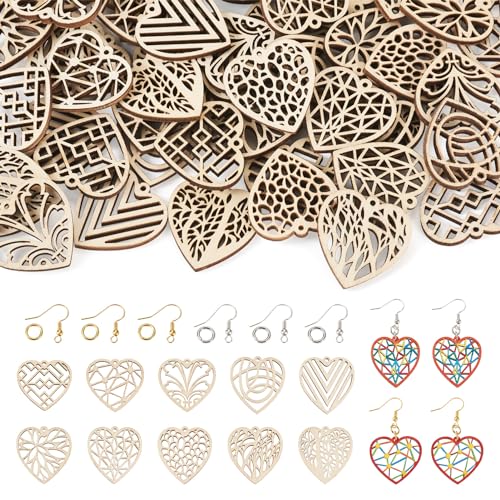 PandaHall 60 Stück unlackierte Holzrohlinge Charms Anhänger Herz filigran baumelnde Ohrring-Anhänger für Boho-Ohrringe, Schmuckherstellung PandaHall 60 Stück unlackierte Holzrohlinge Charms Anhänger Herz filigran baumelnde Ohrring-Anhänger für Boho-Ohrringe, Schmuckherstellung von PH PandaHall