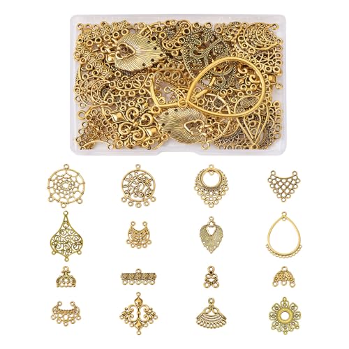 PandaHall 64 Stück Legierung Kronleuchter Komponentenglieder Charms Anhänger 16 Stile Antik Golden Multi Strang Layer Ohrring Kronleuchter Charms für Ohrring Schmuckherstellung von PandaHall