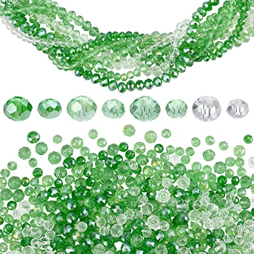 PandaHall 660pcs 6mm 8mm Galvanische Rondelle Glasperlen, 8 Stränge Kristall ab Farbe Überzogene Facettierte Perlen Grün Klar Lose Abstandsperle Für Armband Schmuck Handwerk Herstellung von PH PandaHall