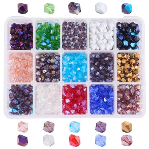 PandaHall 700pcs Handwerk Perlen, 6mm facettierte Glasperlen Kristall Bicone Perlen mit Aufbewahrungsbox Perlen liefert handgemachte Sortimente für Charm Schmuck Herstellung von PH PandaHall