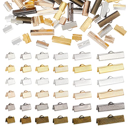 PandaHall 720pcs 36 Style Ribbon Crimp Ends Metall-Leder-Verschluss Kordel Schmuckzubehör Stangenklemmenenden Lesezeichen Crimp-Kordelenden Armbandverschluss Für Die Herstellung von Ohrringschmuck von PH PandaHall