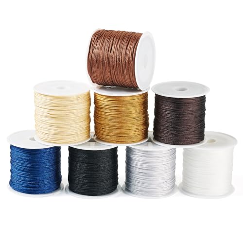 PandaHall 8 Rollen 0,8 mm Nylonschnur, geflochtenes Perlenfaden, chinesische Knotenschnur für Bastelarbeiten, Makramee, Freundschaftsarmbänder, Halsketten, Schmuckherstellung von PH PandaHall