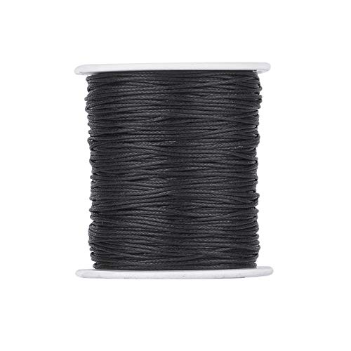 PandaHall 91,4 m/Rolle geflochtene Baumwollkordel, 1 mm, gewachste Baumwollschnur für DIY-Schmuckherstellung, Schwarz von PH PandaHall
