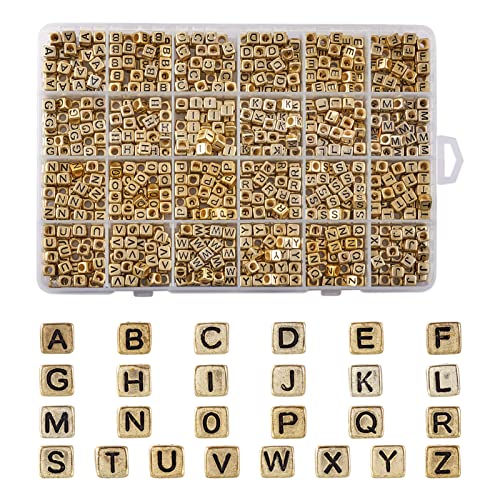 PandaHall 934 Stück goldene Buchstabenperlen aus Acryl, 6 mm, Würfel mit schwarzen Alphabet-Perlen, A-Z, Buchstaben-Abstandshalter, lose Perlen, Pony-Perlen für Schmuckherstellung PandaHall 934 Stück goldene Buchstabenperlen aus Acryl, 6 mm, Würfel mit schwarzen Alphabet-Perlen, A-Z, Buchstaben-Abstandshalter, lose Perlen, Pony-Perlen für Schmuckherstellung von PandaHall
