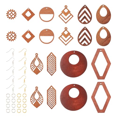 PandaHall Baumelnde Ohrringe aus Holz, Bohemian-Ohrring-Anhänger, Tropfenform, Blatt, Raute, Holzohrringe, Rohlinge, Anhänger für Boho-Ohrringe, Schmuckherstellung, 20 Stück PandaHall Baumelnde Ohrringe aus Holz, Bohemian-Ohrring-Anhänger, Tropfenform, Blatt, Raute, Holzohrringe, Rohlinge, Anhänger für Boho-Ohrringe, Schmuckherstellung, 20 Stück von PandaHall