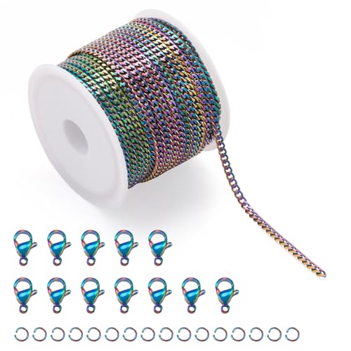 PandaHall Edelstahl-Panzerketten, Regenbogenfarben, gelötet, gedrehte Gliederketten mit Karabinerverschlüssen, Biegeringe für Armbänder, Halsketten, Schmuckherstellung, 5 m PandaHall Edelstahl-Panzerketten, Regenbogenfarben, gelötet, gedrehte Gliederketten mit Karabinerverschlüssen, Biegeringe für Armbänder, Halsketten, Schmuckherstellung, 5 m von PandaHall