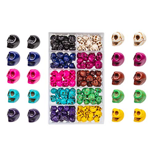 PandaHall Elite - 150 Stück Synthetische Türkis Totenkopf Perlen Schädel Geformt Gefärbt für Halskette Armband Halloween Toussaint, 10 Farben, 12x10x11mm, Loch: 1mm von PandaHall