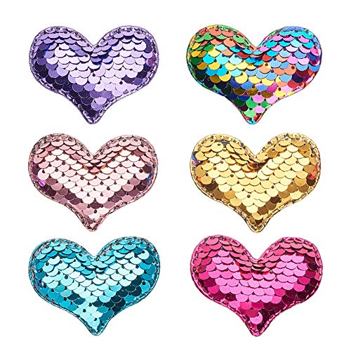 PandaHall Elite 30 Stück 6 Farben Nähen auf Herz-Patches, Pailletten Patch Aufkleber Applique gestickte Patches Pailletten für Jeans Jacken Meerjungfrau kostüm Kleidung Hut Nähen DIY Artcrafts von PH PandaHall