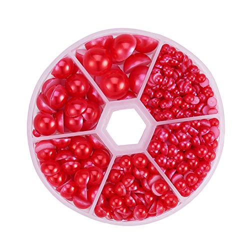 PandaHall Elite 690 Stück Rot Nachahmung Perlen Halbrund ABS Acryl Kuppel Basteln Cabochons Gemischte Größe 4/5/6/8/10/12 mm von PH PandaHall