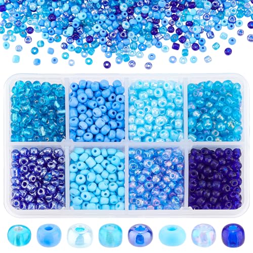 PandaHall Elite Gemischte 6/0 runde Glas Sand Perle Durchmesser 4mm ca 1440Stk. Blau mit Kasten Set gut Packung von PH PandaHall