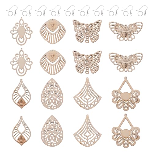 PandaHall Geometrische Holzanhänger, hohl, Schmetterling, Tropfenanhänger, blanko, unlackiertes Holz, filigran, Blumentropfen, baumelnd für Boho-Ohrringe, Schmuckherstellung, 16 Stück PandaHall Geometrische Holzanhänger, hohl, Schmetterling, Tropfenanhänger, blanko, unlackiertes Holz, filigran, Blumentropfen, baumelnd für Boho-Ohrringe, Schmuckherstellung, 16 Stück von PH PandaHall