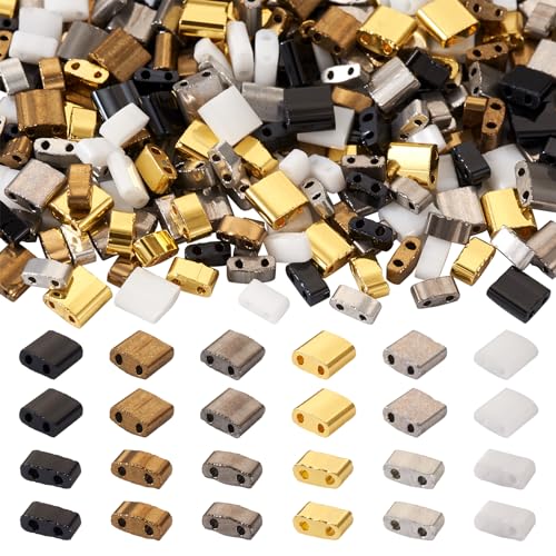 PandaHall Glas-Rocailles, Tila-Perlen, 2-Loch-Abstandshalter, rechteckig, flache Trägerperlen für mehrsträngige Armbänder, Halsketten, Schmuckherstellung, 360 Stück von PH PandaHall