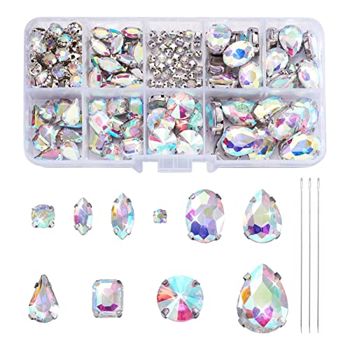 PandaHall Glas-Strasssteine zum Aufnähen mit Nadeln, Kristall-AB-Strasssteine zum Aufnähen, mit Loch, für Kleider, Kleidung, Schuhe, Taschen, Dekorationen, 180 Stück PandaHall Glas-Strasssteine zum Aufnähen mit Nadeln, Kristall-AB-Strasssteine zum Aufnähen, mit Loch, für Kleider, Kleidung, Schuhe, Taschen, Dekorationen, 180 Stück von PH PandaHall