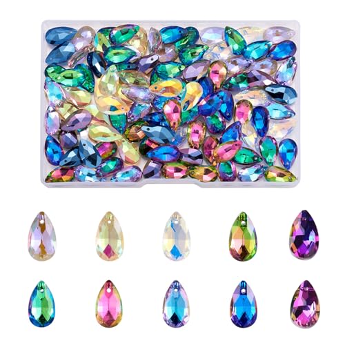PandaHall Glasanhänger in Tropfenform, 22 x 13 mm, 10 Farben, facettierte Kristallperlen, Charms für Halsketten, Armbänder, Schmuckherstellung, 100 Stück von PH PandaHall