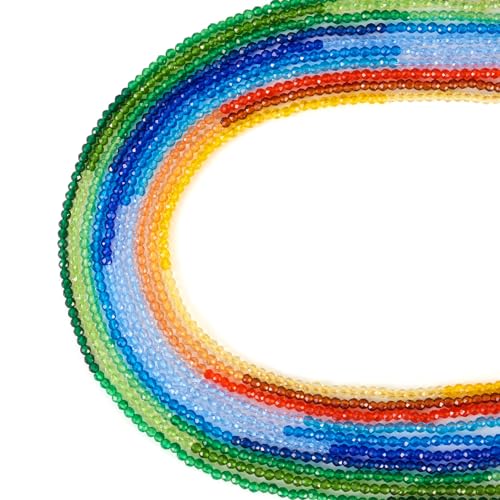 PandaHall Glasperlen, facettiert, rund, 2 mm, winzige Kristallglasperlen, lose Perlen für Bastelarbeiten, Armbänder, Halsketten, Schmuckherstellung, 10 Stränge von PandaHall