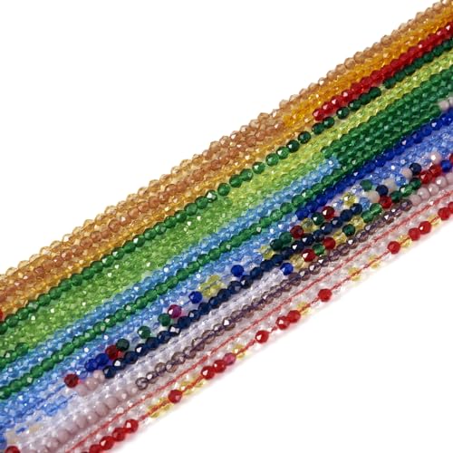 PandaHall Glasperlen, facettiert, rund, Farbverlauf, Kristallglas, lose Perlen für Bastelarbeiten, Armbänder, Schmuckherstellung, 15 Stränge, 2 mm von PandaHall