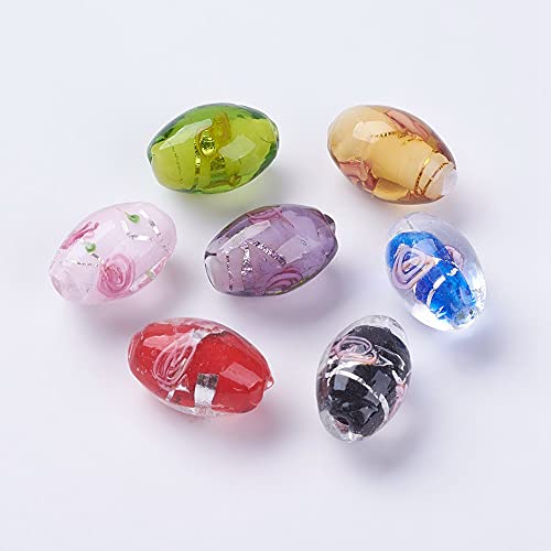 PandaHall Glasperlen aus Silberfolie, oval, handgefertigt, lose Perlen mit Blume für Armbänder, Halsketten, Schmuckherstellung, Basteln, zufällige gemischte Farben, 10 Stück PandaHall Glasperlen aus Silberfolie, oval, handgefertigt, lose Perlen mit Blume für Armbänder, Halsketten, Schmuckherstellung, Basteln, zufällige gemischte Farben, 10 Stück von PH PandaHall