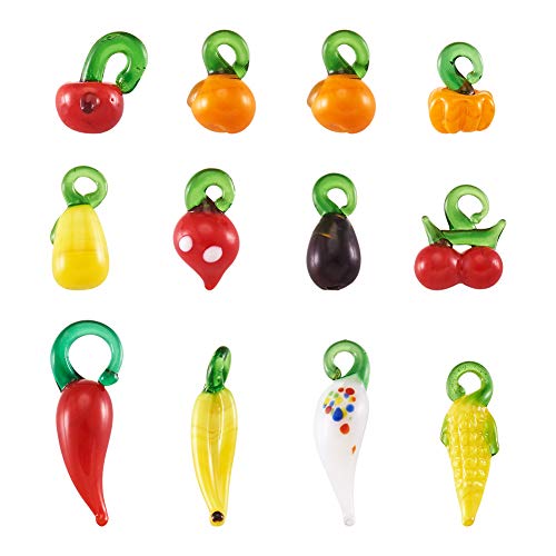 PandaHall Glasperlen für Obst, Gemüse, handgefertigt, Kirsche, Kürbis, Mais, Glasperlen, Abstandhalter, lose Perlen für Armband, Halskette, Schmuckherstellung, Basteln, zufällige Mischfarbe, 200 Stück von PH PandaHall