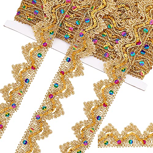 PandaHall Goldener Spitzenbesatz Mit Pailletten 9.8 Yard Vintage DIY Bastelkante Spitze Dreieck Metallic Spitzenband Zum Nähen Basteln Party Kleid Haarschmuck Hut Tasche Dekoration 1.5 Zoll Breite von PH PandaHall